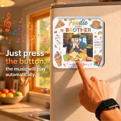 Personalized Foodie Lover Brother Musical Fridge Magnet Modern Gifting Item | Rechargeable Sound Magnet Funny Gift for Bhai Food Lover Bhai Gift for Food Enthusiast